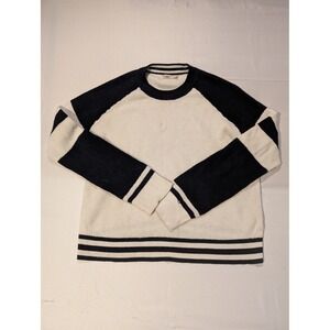 Faherty Women's Medium Cream Navy Striped Waffle Knit Throwback Sweater